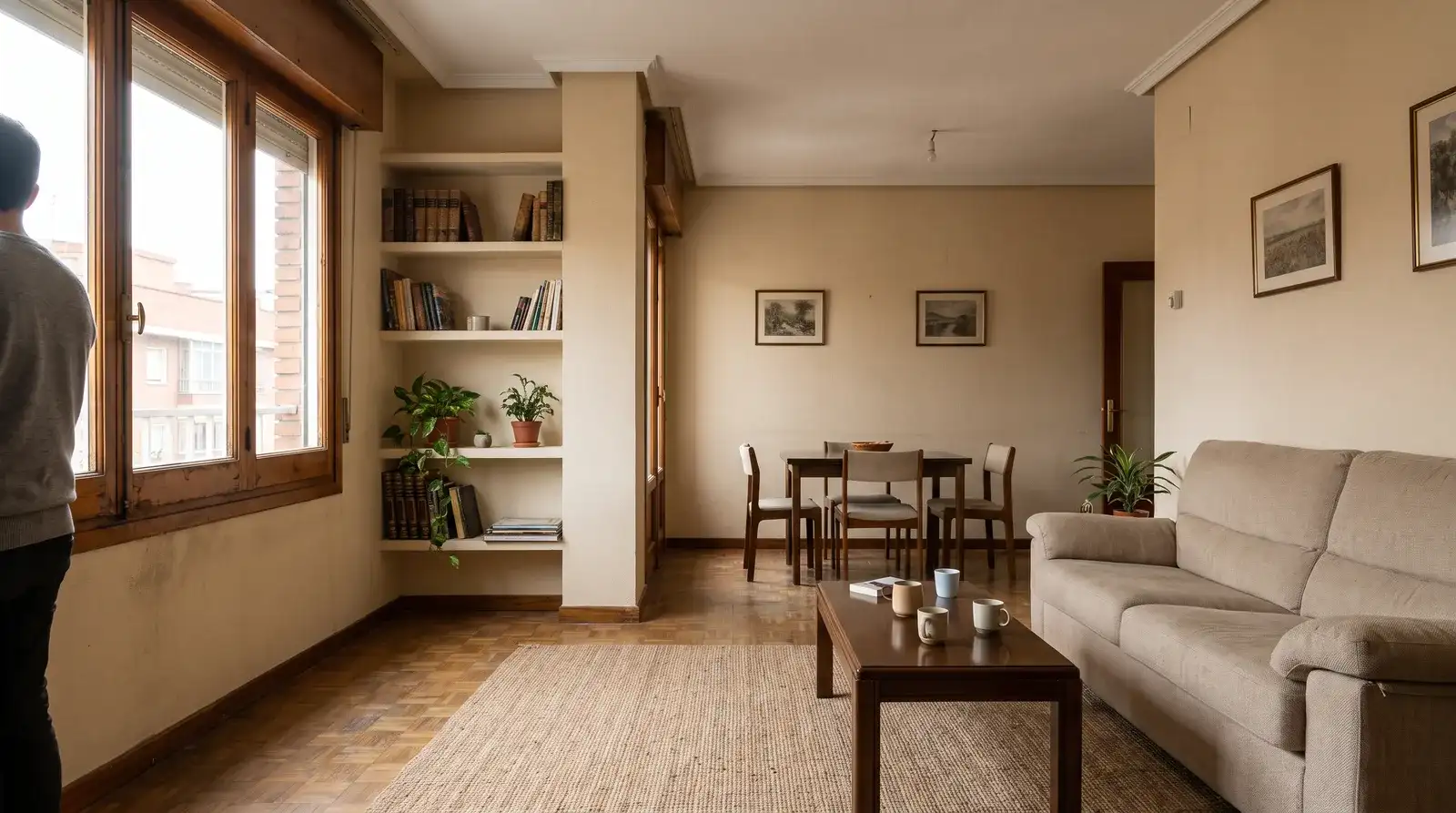Fachada de un edificio de viviendas en Madrid con andamio durante su rehabilitación, ejemplo ilustrativo