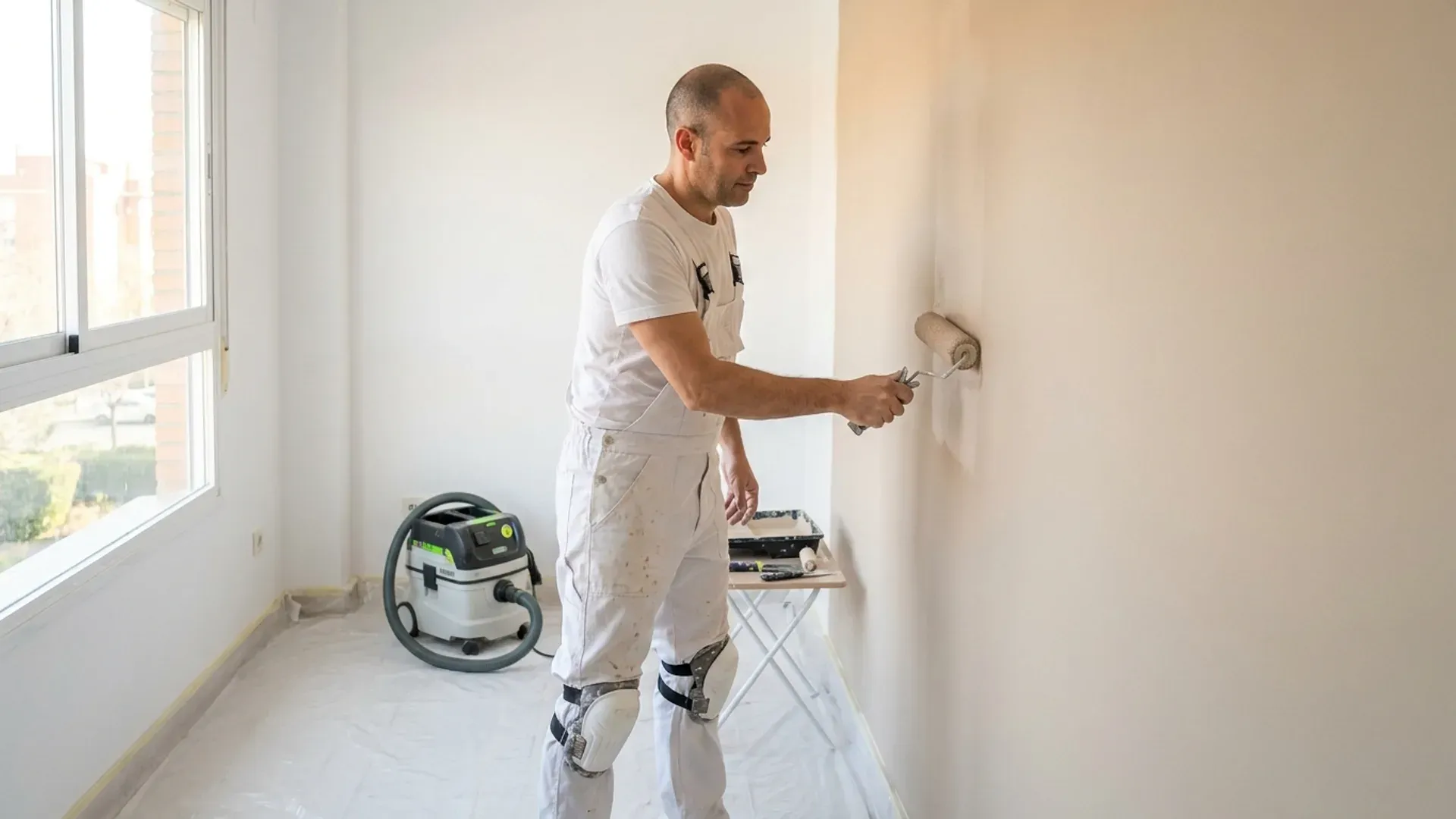 Equipo SinPolvo trabajando pintura interior en Pinto