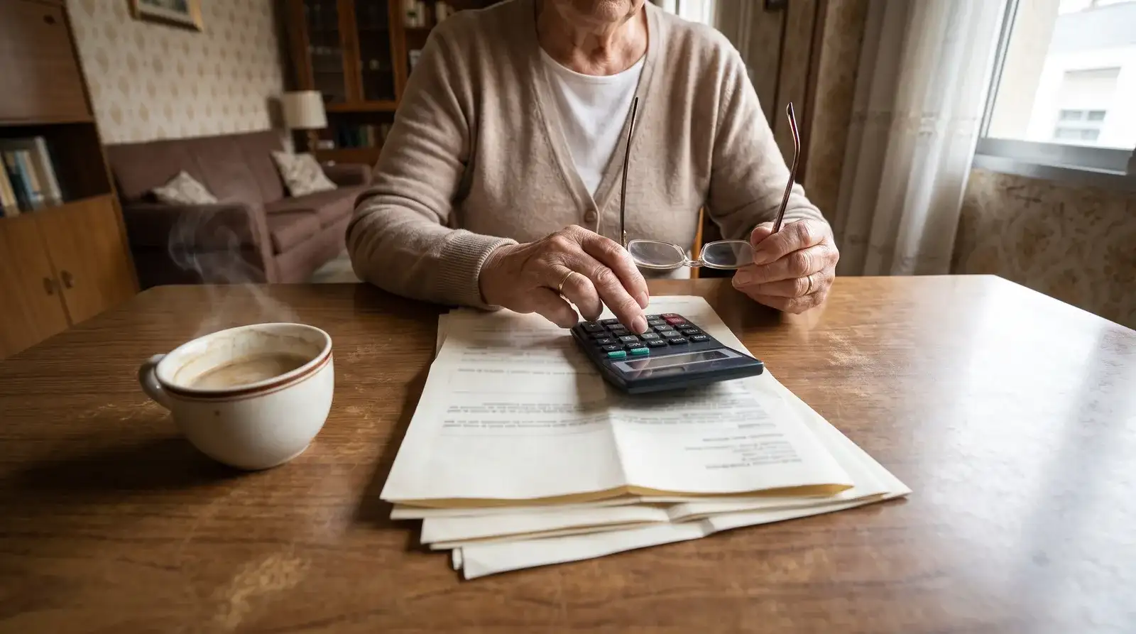 Manos revisando un presupuesto de reforma con calculadora sobre una mesa de casa