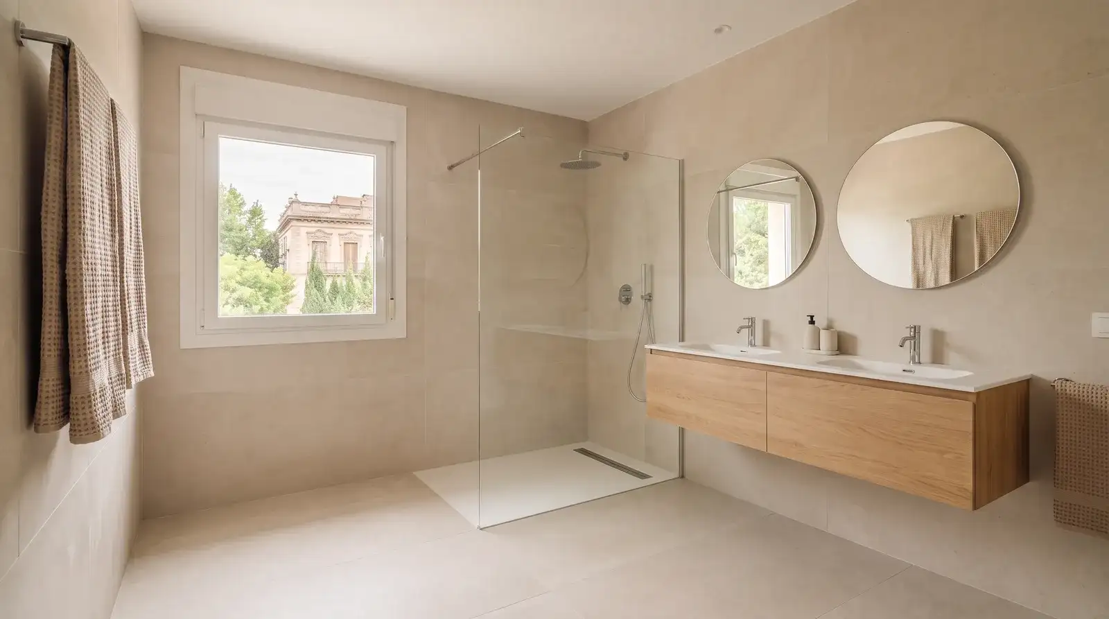 Ejemplo ilustrativo de un baño reformado con plato de ducha y mampara de vidrio en una vivienda de Las Rozas